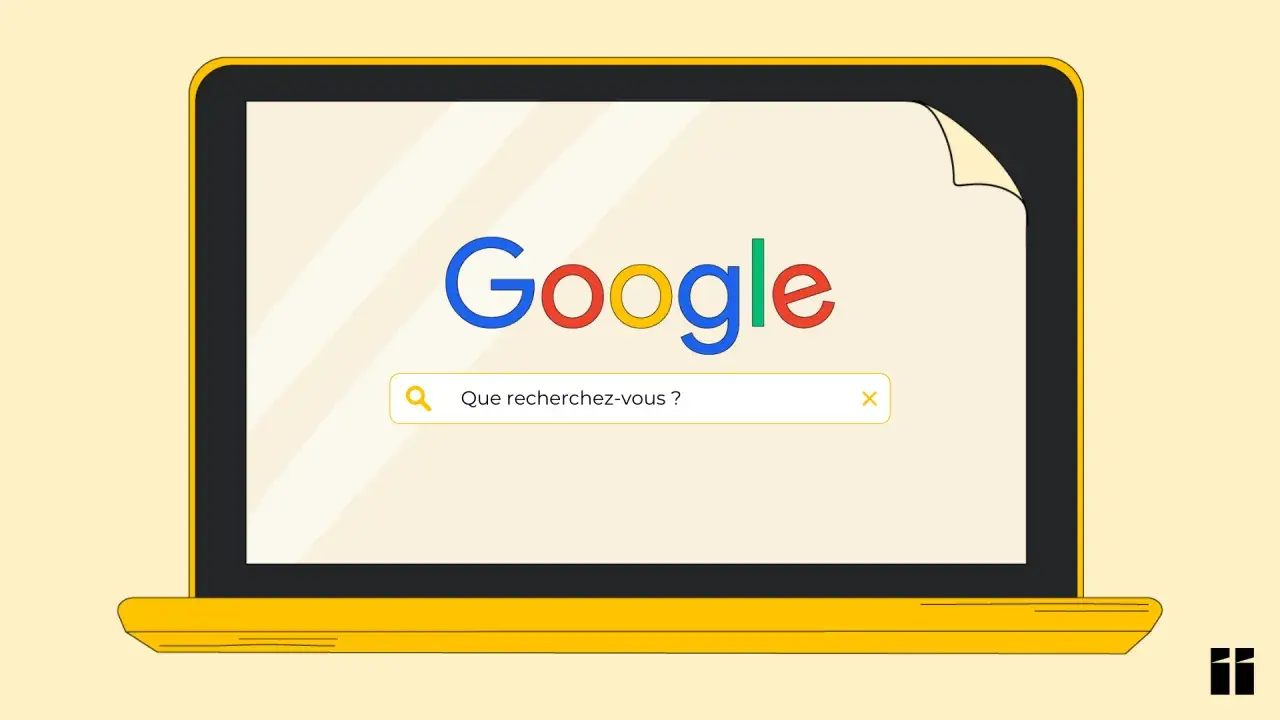 Une barre de recherche Google affiche "Que recherchez-vous ?", prête à exclure un mot d'une recherche.