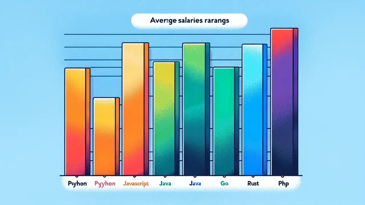 Graphique des salaires moyens par langage de programmation. Le développeur back end avec PHP a le salaire le plus élevé.