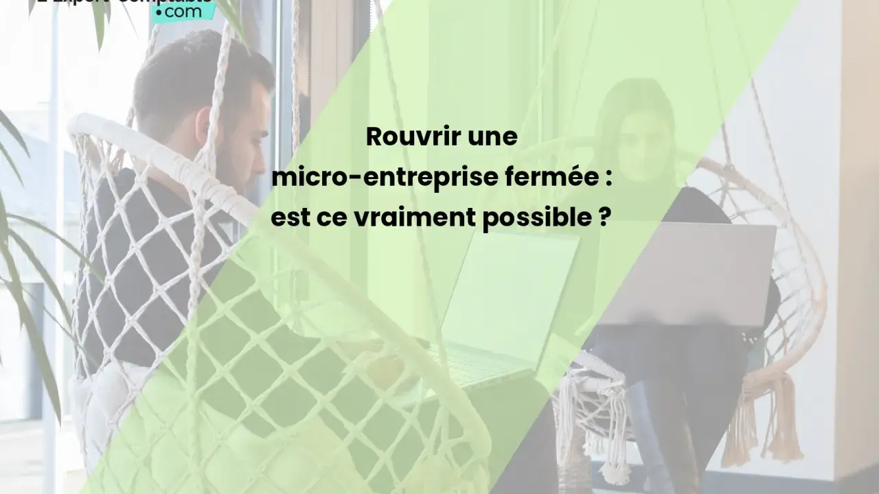 Un homme et une femme regardent un ordinateur. Le texte suggère qu'il est possible de fermer une entreprise individuelle et d'en ouvrir une autre.
