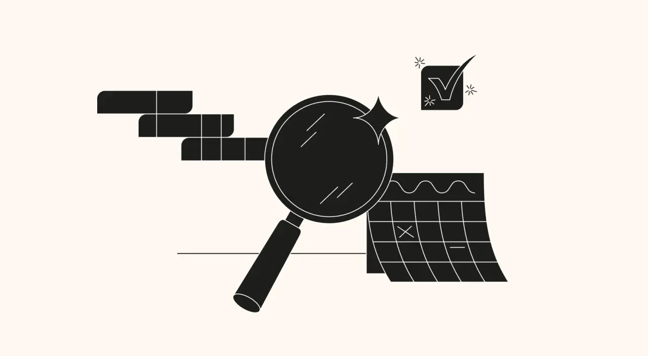 Loupe examinant un calendrier et des blocs, symbolisant la définition du périmètre d'un projet et la planification des tâches.