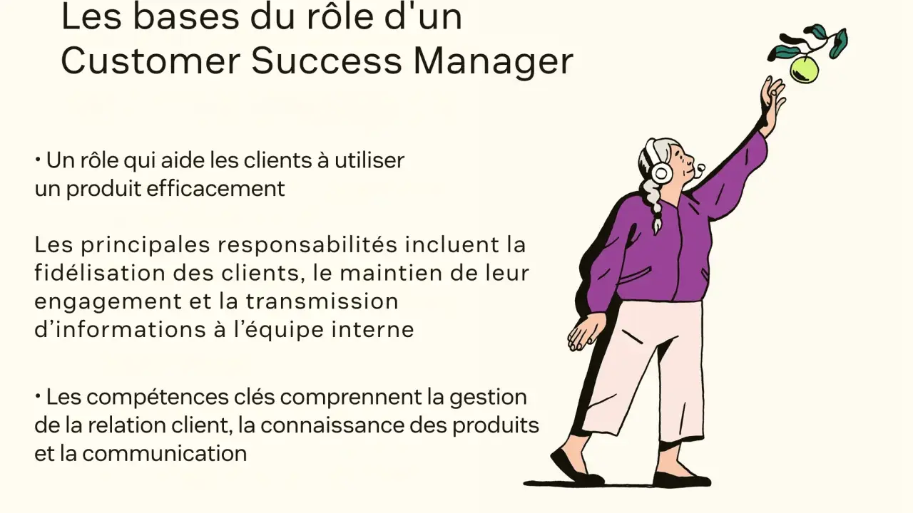 Illustration des bases du rôle de Customer Success Manager : une personne tend la main vers une pomme. La traduction du rôle est essentielle.