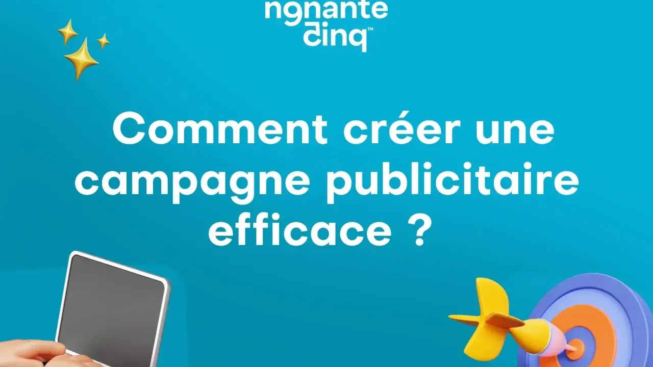 Comment créer une campagne publicitaire efficace ? Un ordinateur, une cible et une flèche symbolisent la stratégie pour réussir.