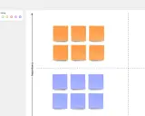 Grille de priorisation de projets avec des post-its orange et bleus, illustrant l'importance et l'effort.