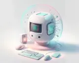 Un ordinateur au design futuriste, entouré d'accessoires, symbolise un expert en communication digitale.