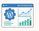 Icône WordPress et graphiques montrant l'optimisation SEO. Un outil pour booster votre visibilité en ligne.