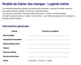 Modèle de cahier des charges pour un logiciel métier, avec champs pour les informations générales du projet.