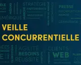 Nuage de mots sur la veille concurrentielle, incluant des termes comme analyse, stratégie, marché, données, organisation et clients.