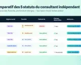 Tableau comparatif des statuts pour devenir consultant indépendant : micro-entreprise, régime réel, EURL, SASU, portage salarial. Aide au choix du statut.