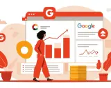 Une personne analyse les données d'une campagne search Google Ads, avec des graphiques montrant une croissance.