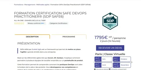Formation certification SAFe DevOps Practitioner pour devenir un chef de projet agile certifié.