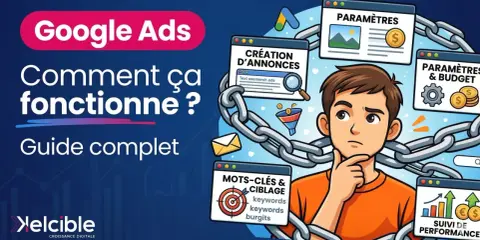 Un jeune homme réfléchit aux étapes d'une campagne intelligente Google Ads : création d'annonces, mots-clés, paramètres et suivi.