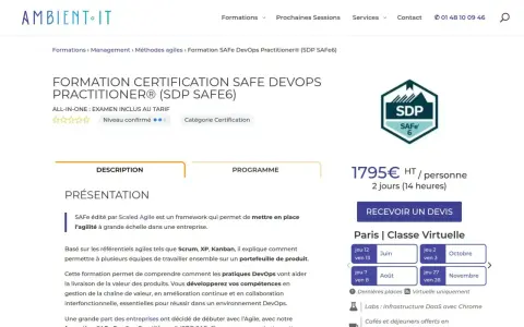 Formation certification SAFe DevOps Practitioner pour devenir un chef de projet agile certifié.