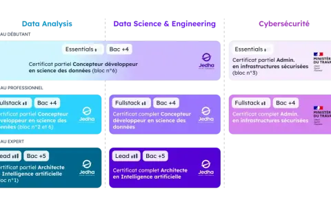 Parcours de formation Jedha : Data Analysis, Data Science & Engineering, Cybersécurité. Devenir data analyst ou expert IA.