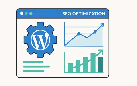Icône WordPress et graphiques montrant l'optimisation SEO. Un outil pour booster votre visibilité en ligne.