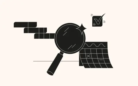 Loupe examinant un calendrier et des blocs, symbolisant la définition du périmètre d'un projet et la planification des tâches.