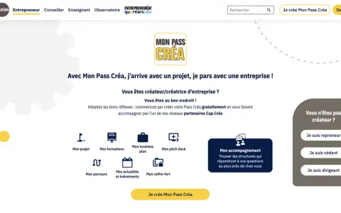 Page d'accueil Mon Pass Créa pour la création d'entreprise. Aide à la reprise d'entreprise et à la création.