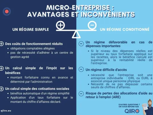 Avantage micro entreprise : régime simple avec coûts réduits et calculs simplifiés, mais régime conditionné avec dépenses importantes et accès difficile.