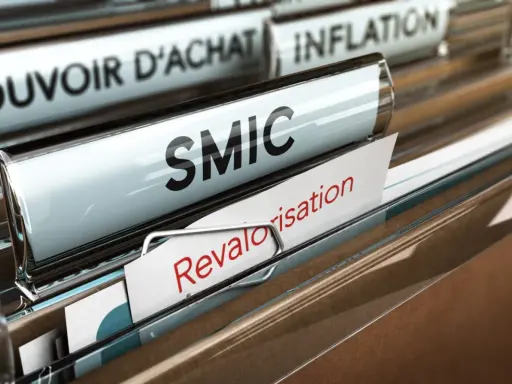 Dossiers de classement : SMIC, pouvoir d'achat, inflation. Un document "Revalorisation" est visible, évoquant une possible augmentation smic 2026.
