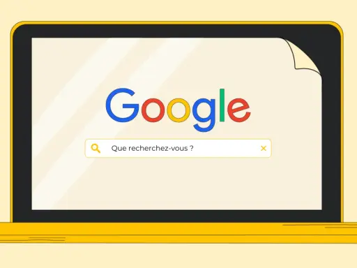 Une barre de recherche Google affiche "Que recherchez-vous ?", prête à exclure un mot d'une recherche.