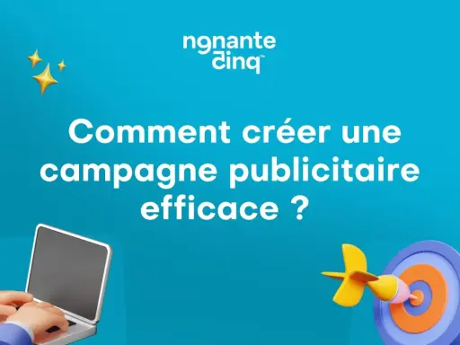 Comment créer une campagne publicitaire efficace ? Un ordinateur, une cible et une flèche symbolisent la stratégie pour réussir.