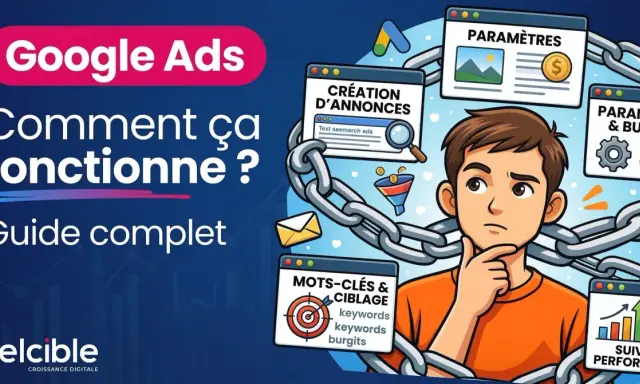 Un jeune homme réfléchit aux étapes d'une campagne intelligente Google Ads : création d'annonces, mots-clés, paramètres et suivi.