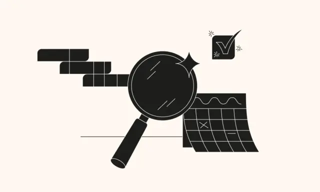 Loupe examinant un calendrier et des blocs, symbolisant la définition du périmètre d'un projet et la planification des tâches.