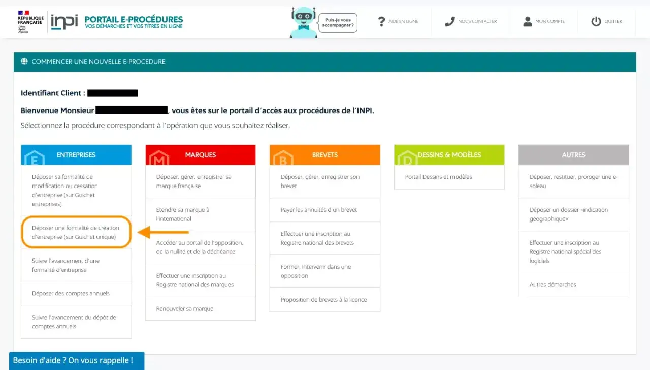 Le portail INPI permet de d&eacute;poser une formalit&eacute; de cr&eacute;ation d'entreprise, une &eacute;tape cl&eacute; pour cr&eacute;er une entreprise individuelle.